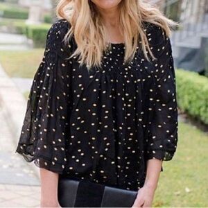 NWT Anthropologie Floreat Ever After Black Crop Top Polka Dot Size S